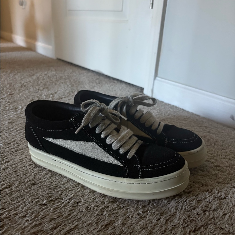 Rick Owens Black and Cream Sneakers